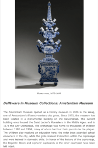 Delftware Newsletter Article On The Amsterdam Museum