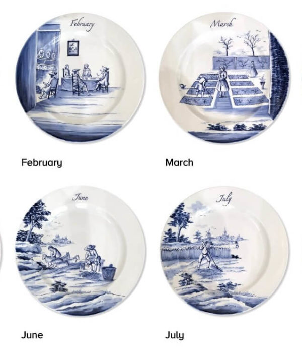 Six modern Delftware seasonal plates