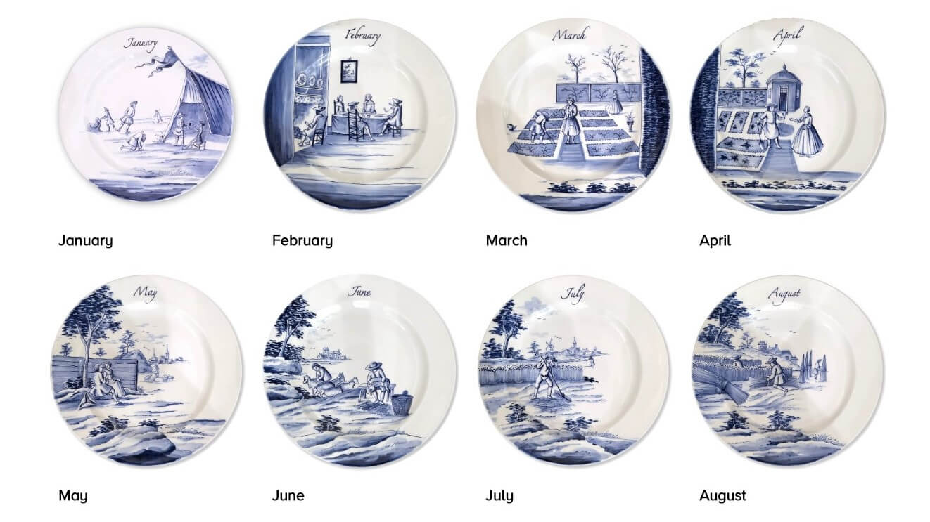 Six modern Delftware seasonal plates