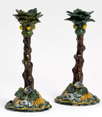 D1886. Pair Of Polychrome Candlesticks