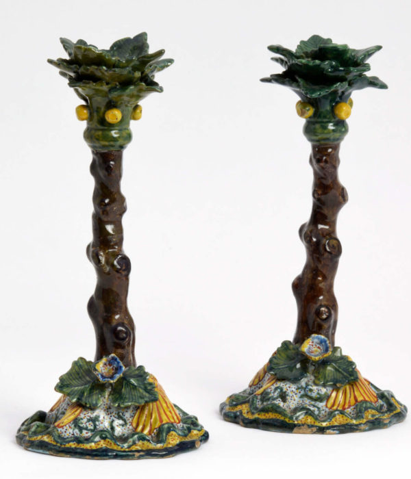 D1886. Pair of Polychrome Candlesticks