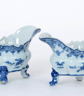 D1928. Pair Of Blue And White Sauceboats