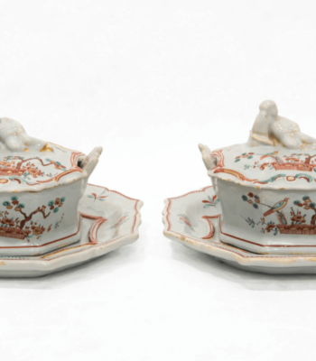 D2020. Pair Of Polychrome Petit Feu And Gilded Butter Tubs
