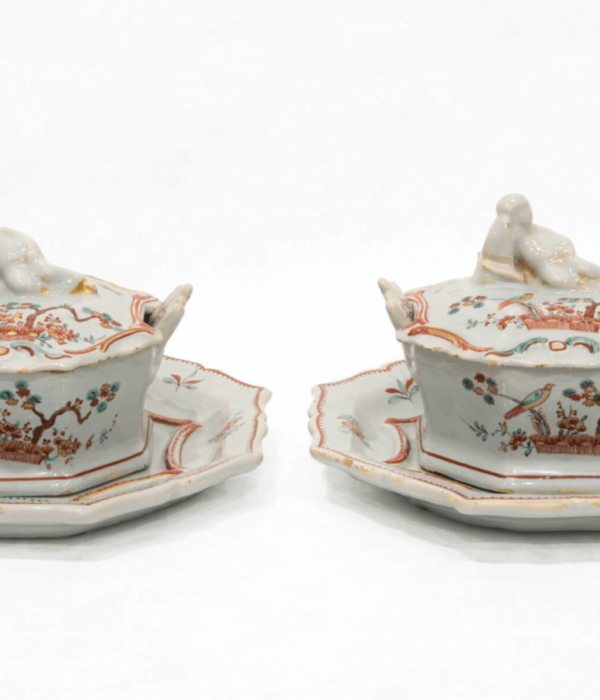 D2020. Pair of Polychrome Petit Feu and Gilded Butter Tubs