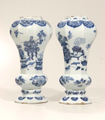 D839. Pair Of Blue And White Octagonal Baluster Vases