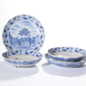 • D2101. Pair Of Blue And White Reticulated Fruit Strainers And Stands