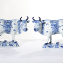 •D2125. Pair Of Blue And White Figures Of Cows
