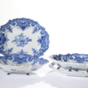 •D2161. Pair Of Blue And White Reticulated Strawberry Dishes And Stands