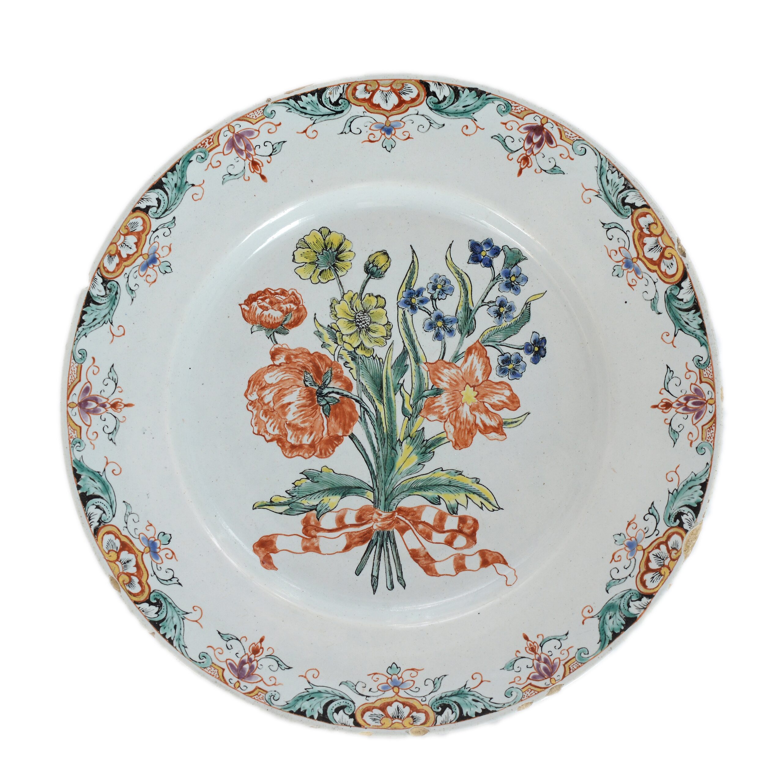 D2068 Polychrome and Gilded Delftware Flower plate