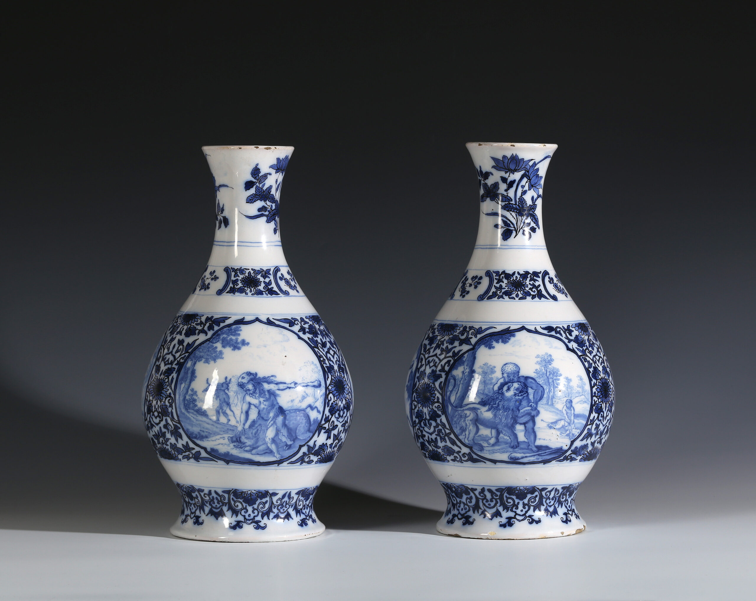 Pair of Delftware mythological vases, Hoppesteyn