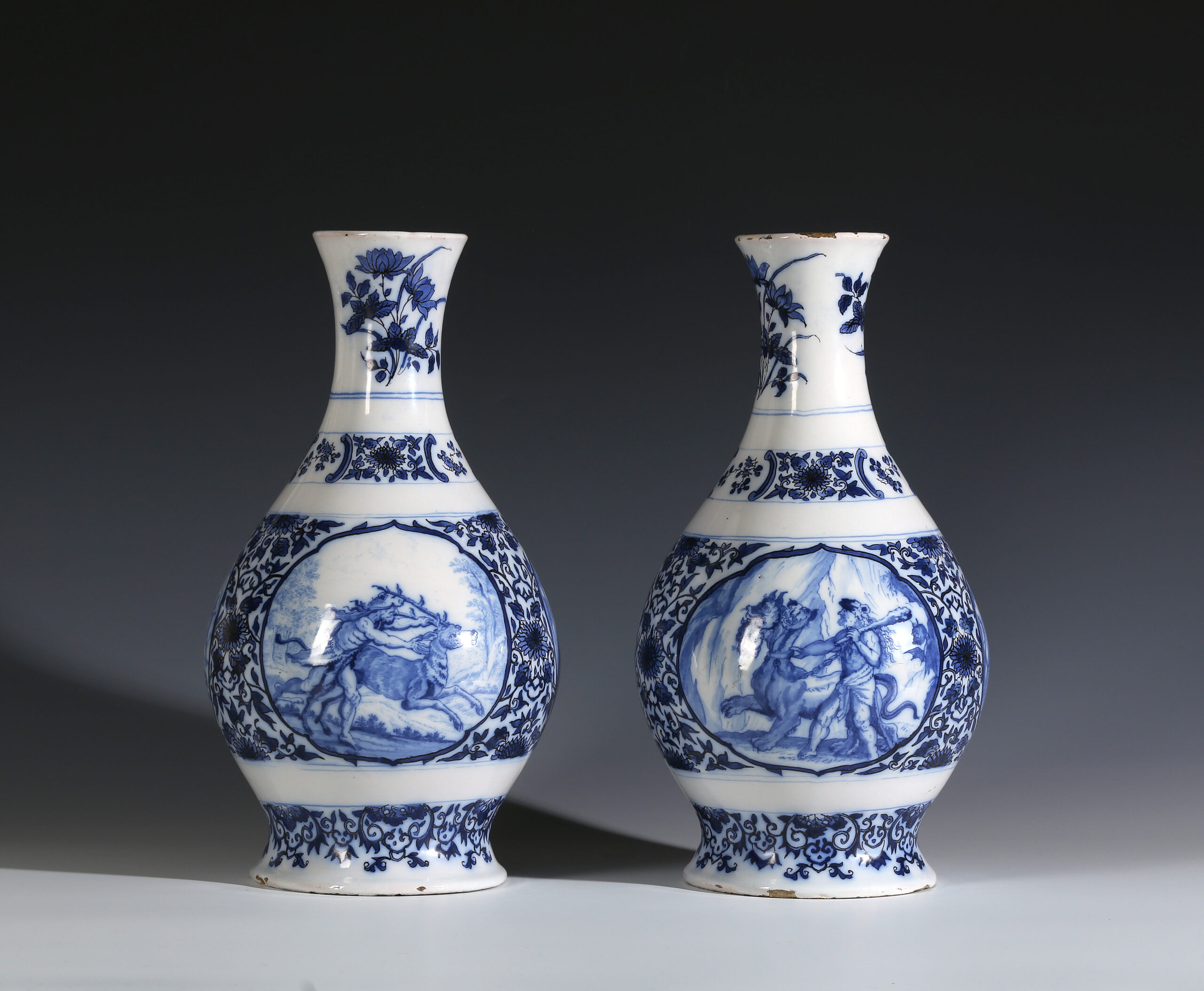 Pair of Delftware mythological vases, Hoppesteyn