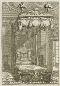 Interior with State Bed having plumed finials, after Daniel Marot, from Second livre d’appartements, The Hague, etching, 1703-1712, 27.5 x 19 cm © Victoria and Albert Museum, London, 13672:3