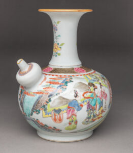 Kendi with famille rose ornament. Porcelain (hard paste), China, 1740-45, Museum purchase with funds provided by The Buddy Taub Foundation, Dennis A. Roach and Jill Roach Directors 2020.0022