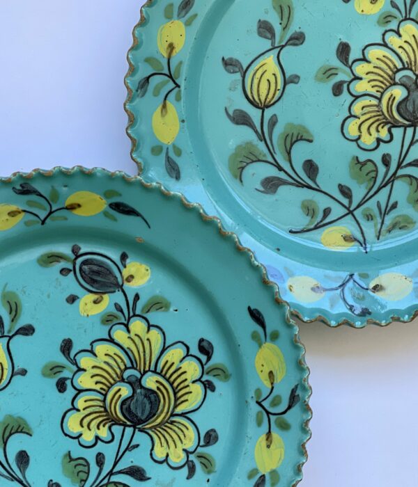 d1982. Set of Two Small Turquoise Ground Plates