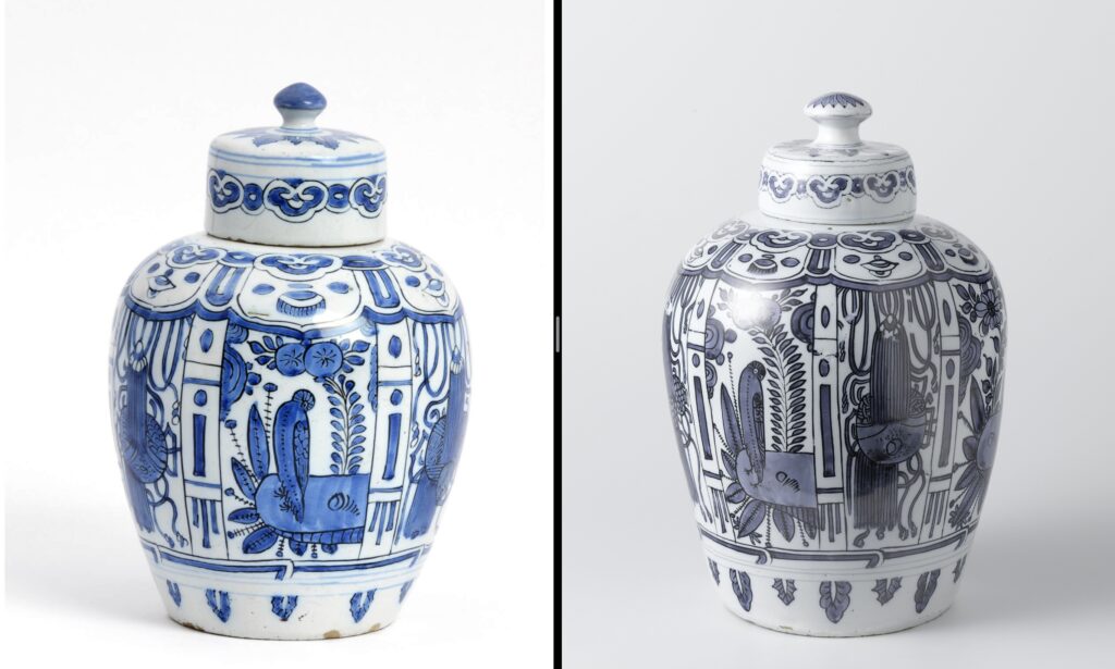 Kraak-style Delftware vase and cover