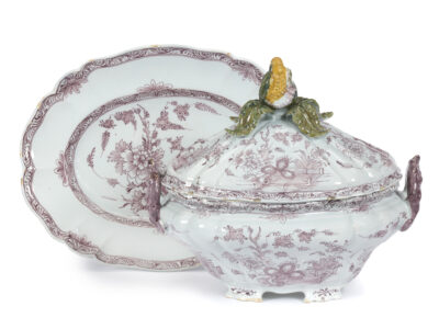 D2363. Large Polychrome Tureen, Cover And Stand