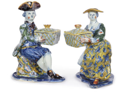 D2359. Pair Of Polychrome Figural Salt Cellars