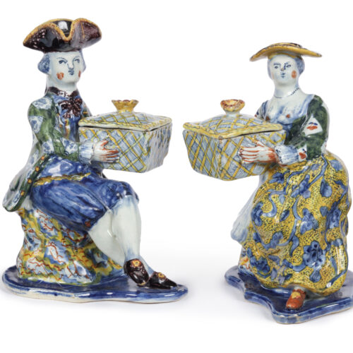 D2359. Pair Of Polychrome Figural Salt Cellars