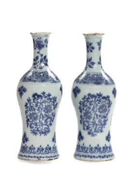 D2310. Pair Of Blue And White Bottle-Shaped Vases