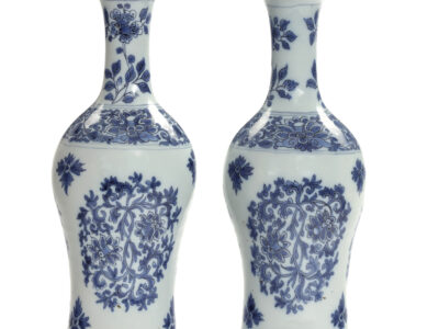 D2310. Pair Of Blue And White Bottle-Shaped Vases