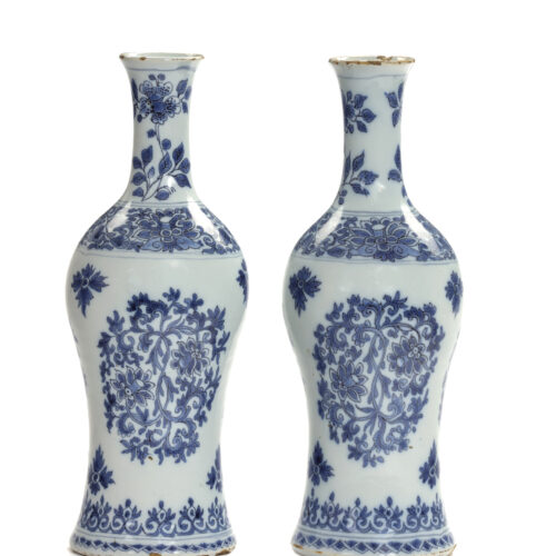 D2310. Pair Of Blue And White Bottle-Shaped Vases