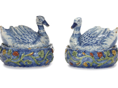 D2346. Pair Of Polychrome Duck Tureens And Covers