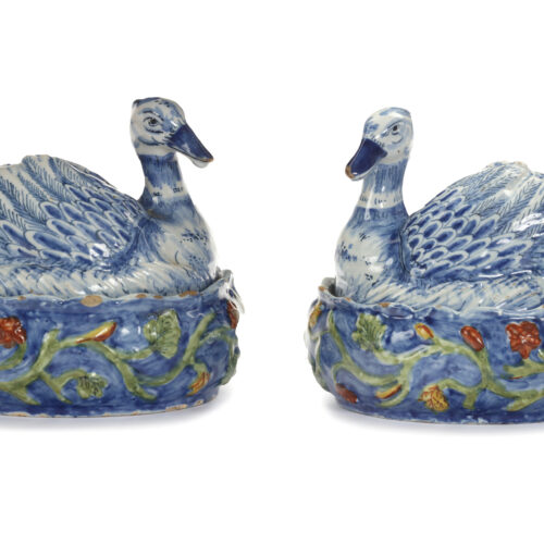D2346. Pair Of Polychrome Duck Tureens And Covers