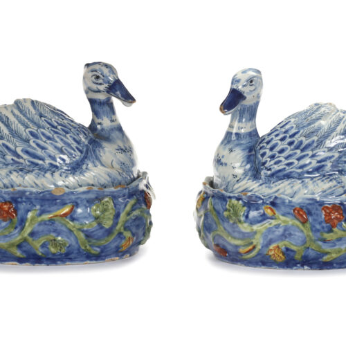 D2346. Pair Of Polychrome Duck Tureens And Covers