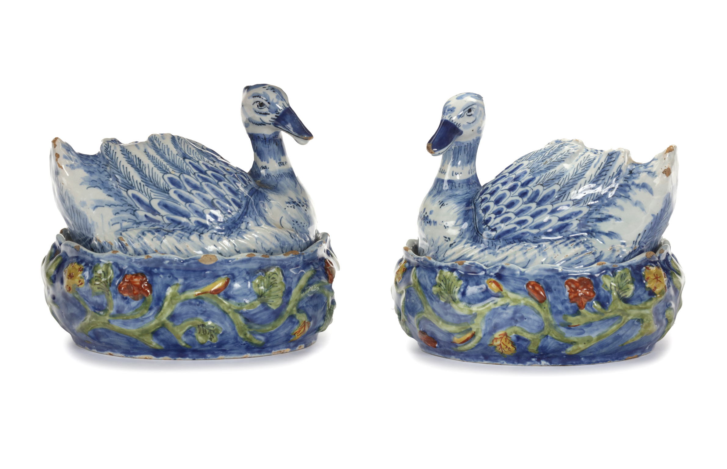D2346. Pair of Polychrome Duck Tureens and Covers