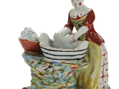 D2357. Polychrome Petit Feu Figure Of A Laundress