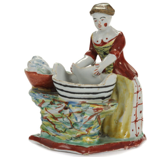 D2357. Polychrome Petit Feu Figure Of A Laundress