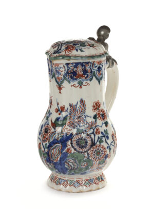 D2316. Polychrome Cashmere Palette Reeded Pewter-Mounted Ewer And Cover