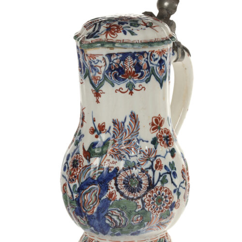 D2316. Polychrome Cashmere Palette Reeded Pewter-Mounted Ewer and Cover