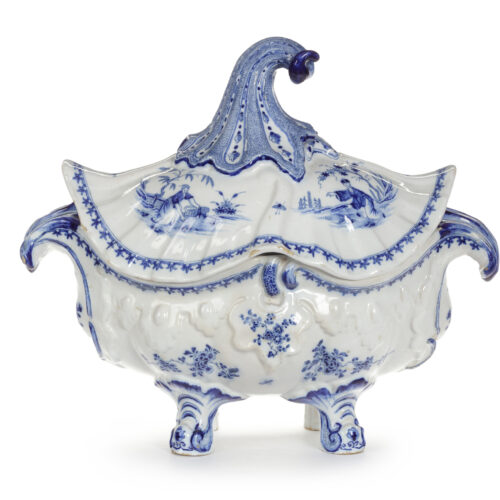 D2336. Blue And White Rococo Oval Tureen And Cover