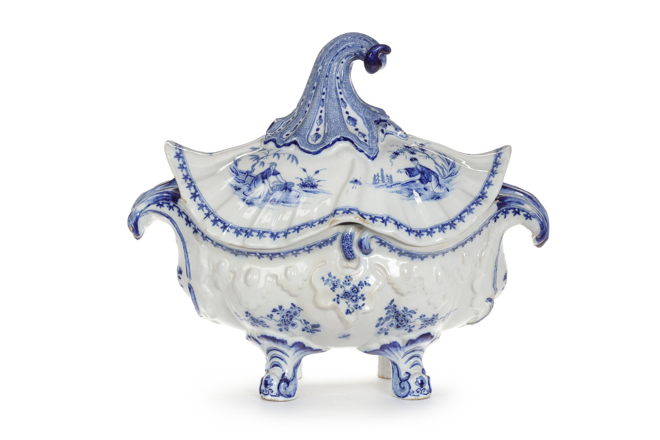 D2336. Blue and White Rococo Oval Tureen and Cover
