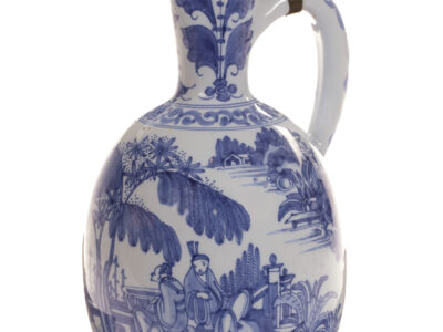 D2304. Large Blue And White Pewter-Mounted Jug
