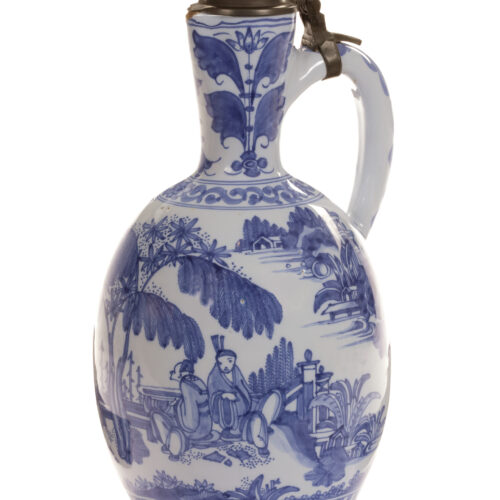 D2304. Large Blue And White Pewter-Mounted Jug