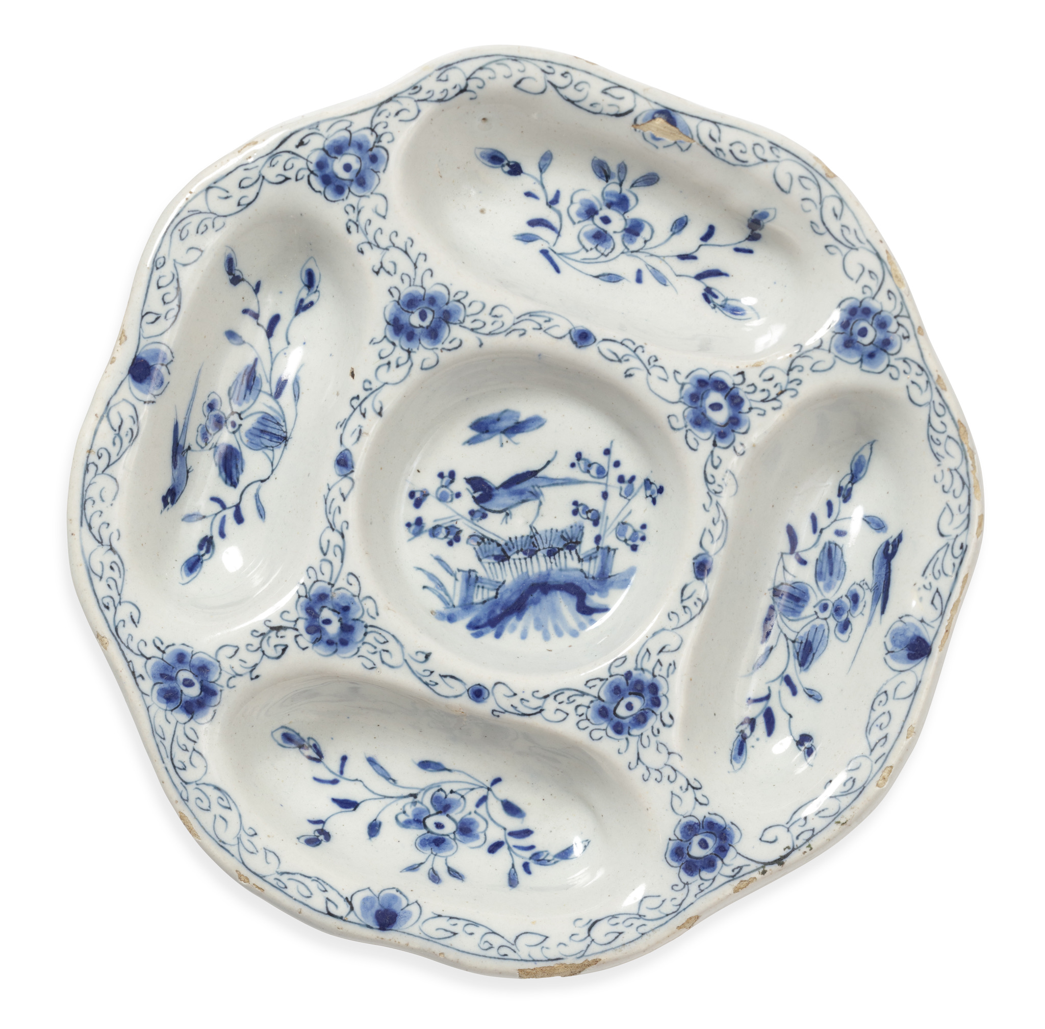 D2344. Blue and White Compartmented Sweetmeat Dish