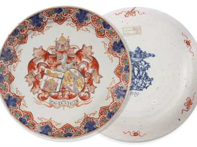 2322 Pair Of Delft Doré Armorial Plates