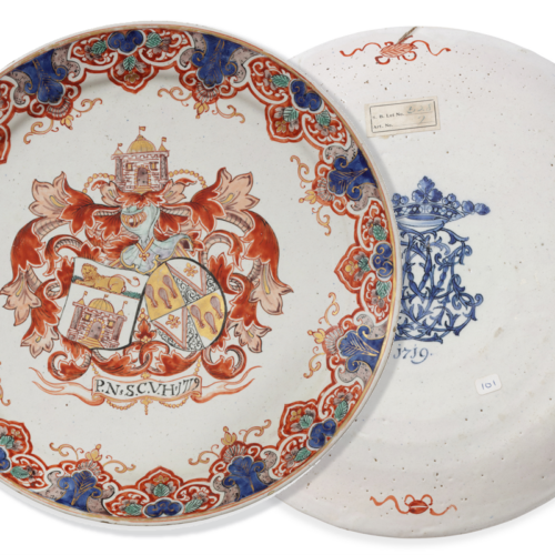 2322 Pair Of Delft Doré Armorial Plates