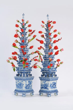Pair Of Blue And White Pyramidal Flower Vases Delft, Circa 1695