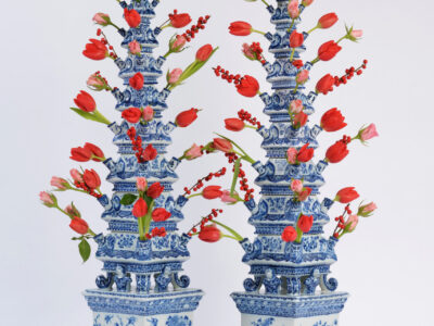 Pair Of Blue And White Pyramidal Flower Vases Delft, Circa 1695