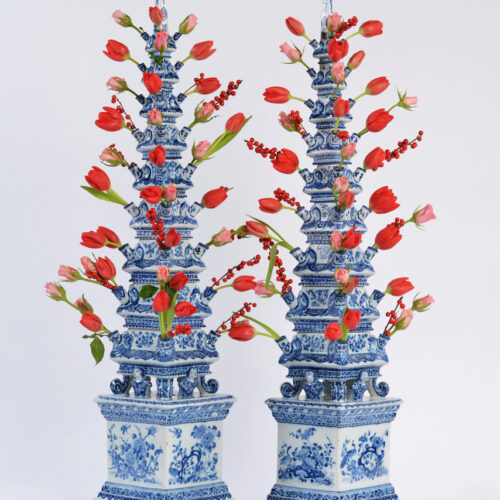 Pair Of Blue And White Pyramidal Flower Vases Delft, Circa 1695