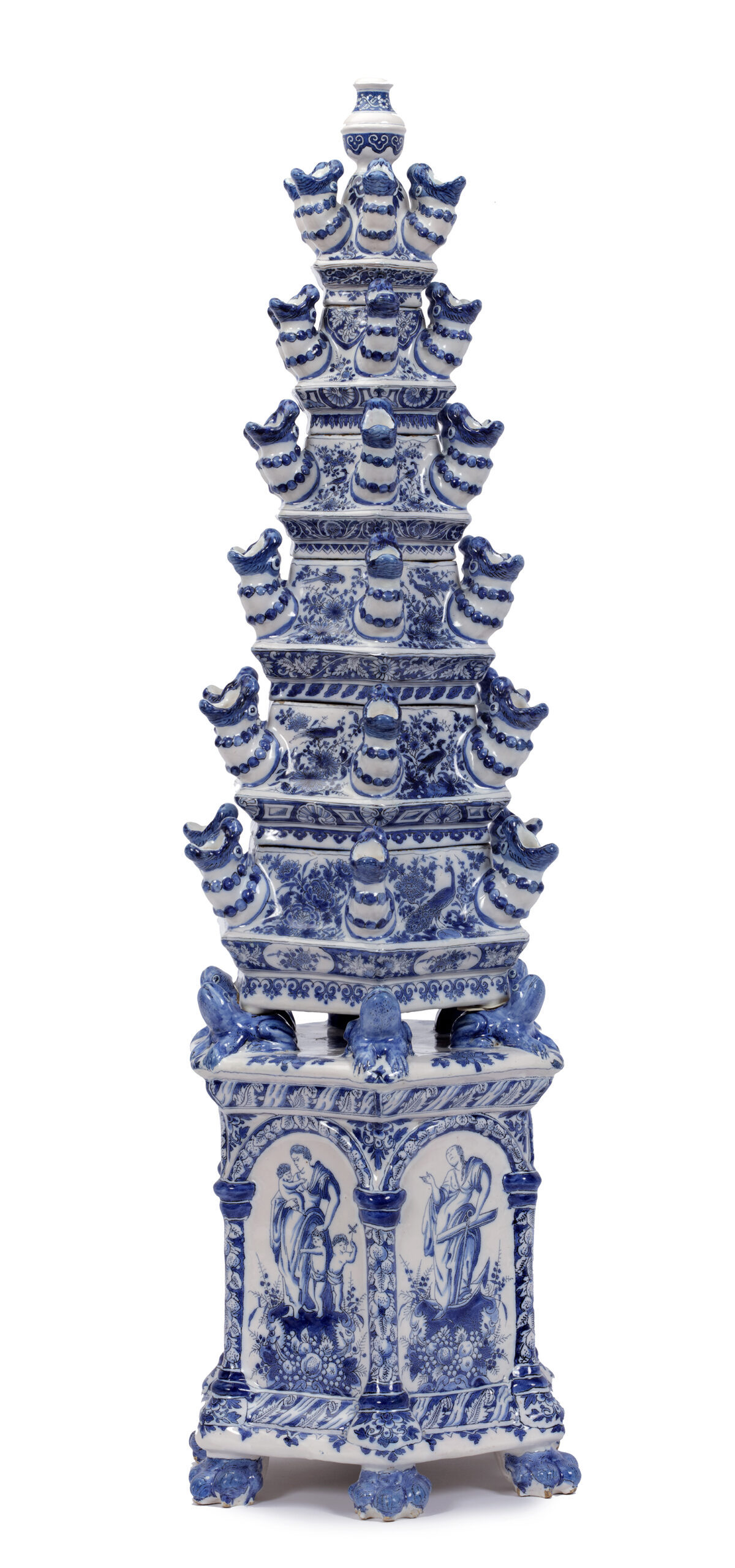 D2392 Blue and White Pyramidal Flower Vase, Adrianus Kocx, The Greek A, Delft, circa 1690