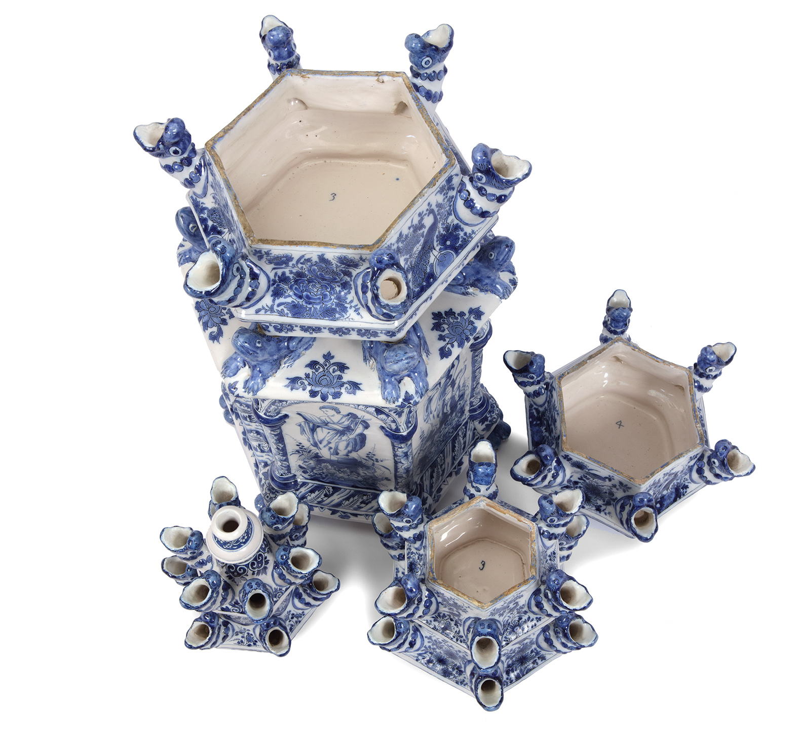 D2392 Blue and White Pyramidal Flower Vase, Adrianus Kocx, The Greek A, Delft, circa 1690