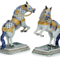 •D2444. Exceptional Pair Of Polychrome Prancing And Flehming Horses