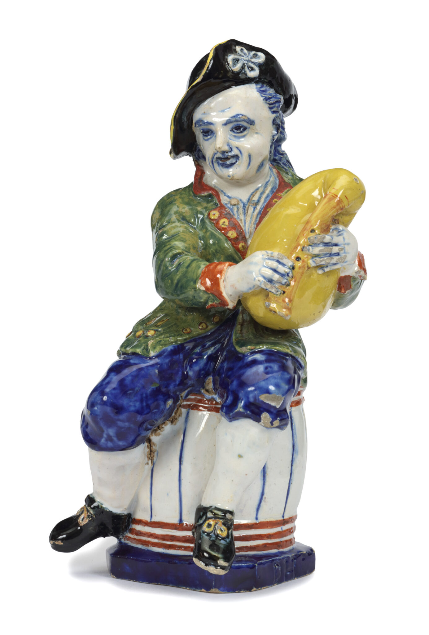 D2448. Polychrome Figure of a Seated Bagpipe Player Aronson