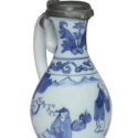 D2407. Blue And White Small Jug With A Pewter Cover