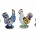•D2450. Pair Of Miniature Models Of Recumbent Rabbits And A Pair Of Miniature Standing Cockerels