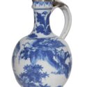 D2402. Blue And White Silver Mounted Chinoiserie Jug